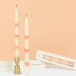 Pink Bow Taper Candles, Set of 2