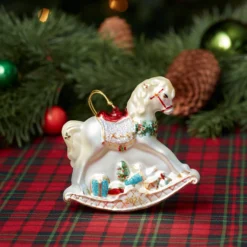 2026 Retro Blown Glass Baby's 1st Rocking Horse Ornament