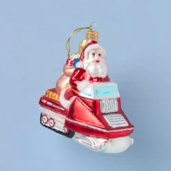 Retro Blown Glass Santa on Snowmobile Ornament