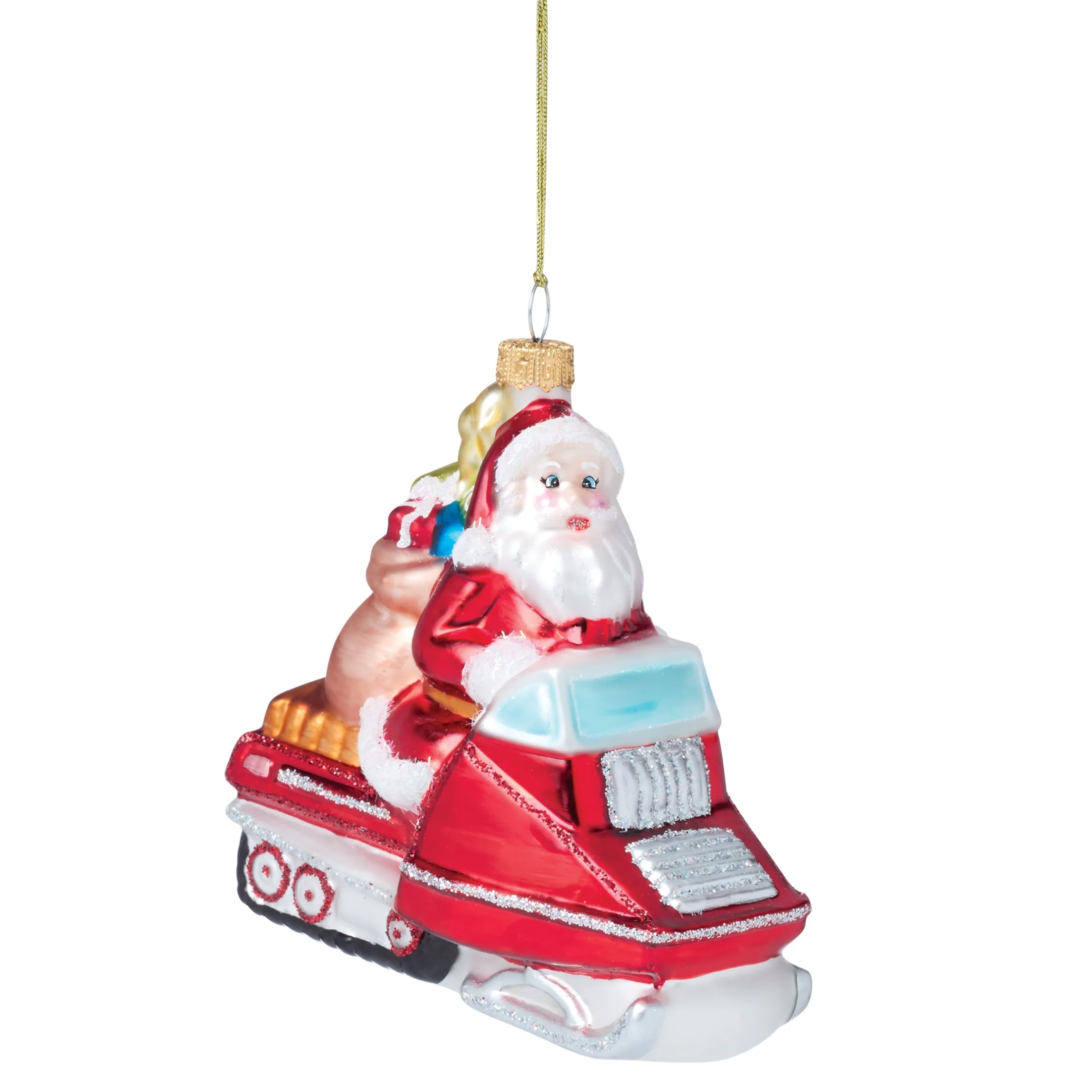 Retro Blown Glass Santa on Snowmobile Ornament