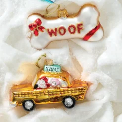 Retro Blown Glass Taxi Ornament