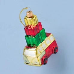 Retro Blown Glass Van with Gifts Ornament
