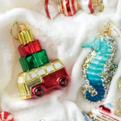 Retro Blown Glass Van with Gifts Ornament