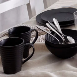 Ridge Black Mugs, Set of 4