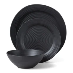Ridge Black 12-Piece Dinnerware Set