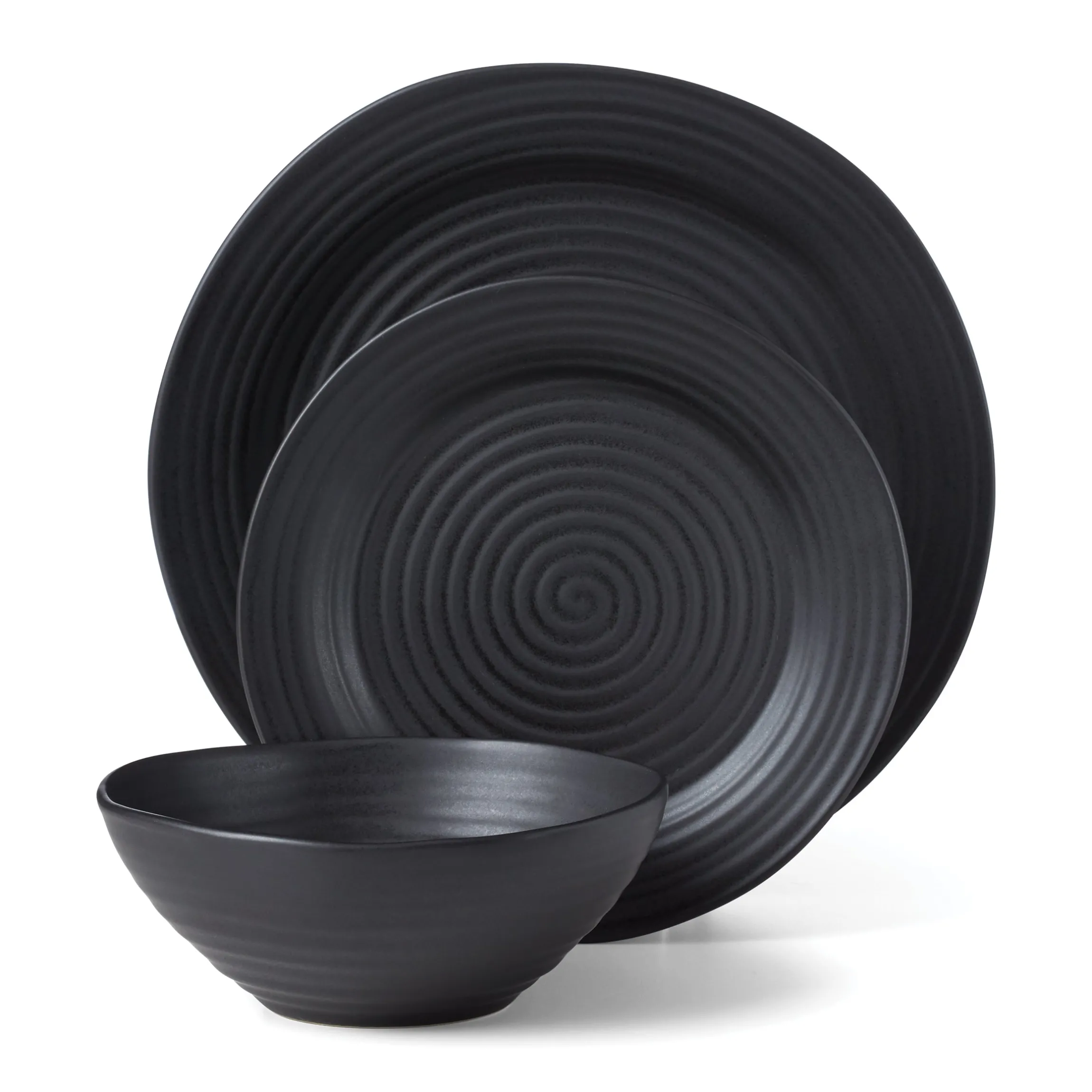 Ridge Black 12-Piece Dinnerware Set