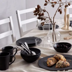 Ridge Black 12-Piece Dinnerware Set