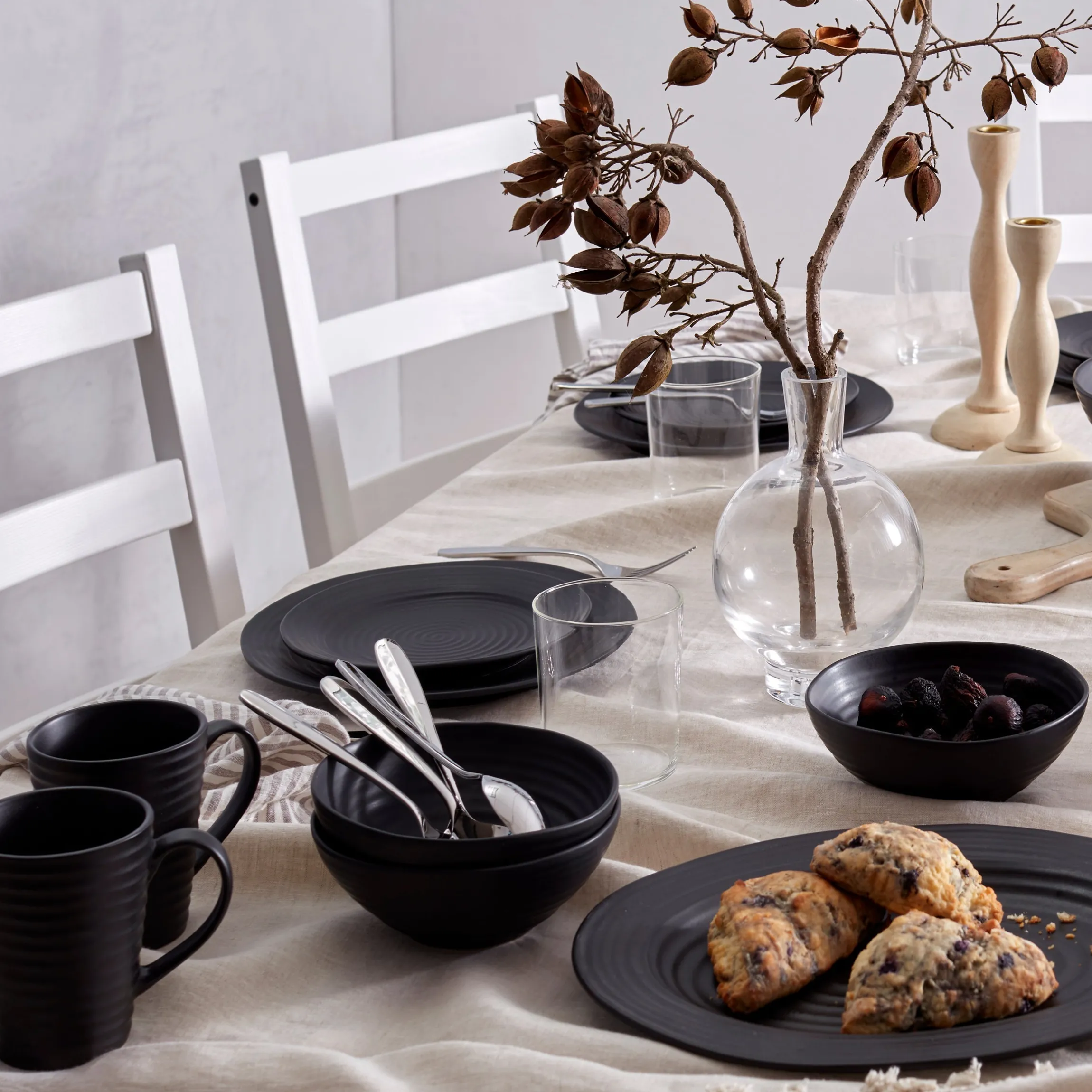 Ridge Black 12-Piece Dinnerware Set