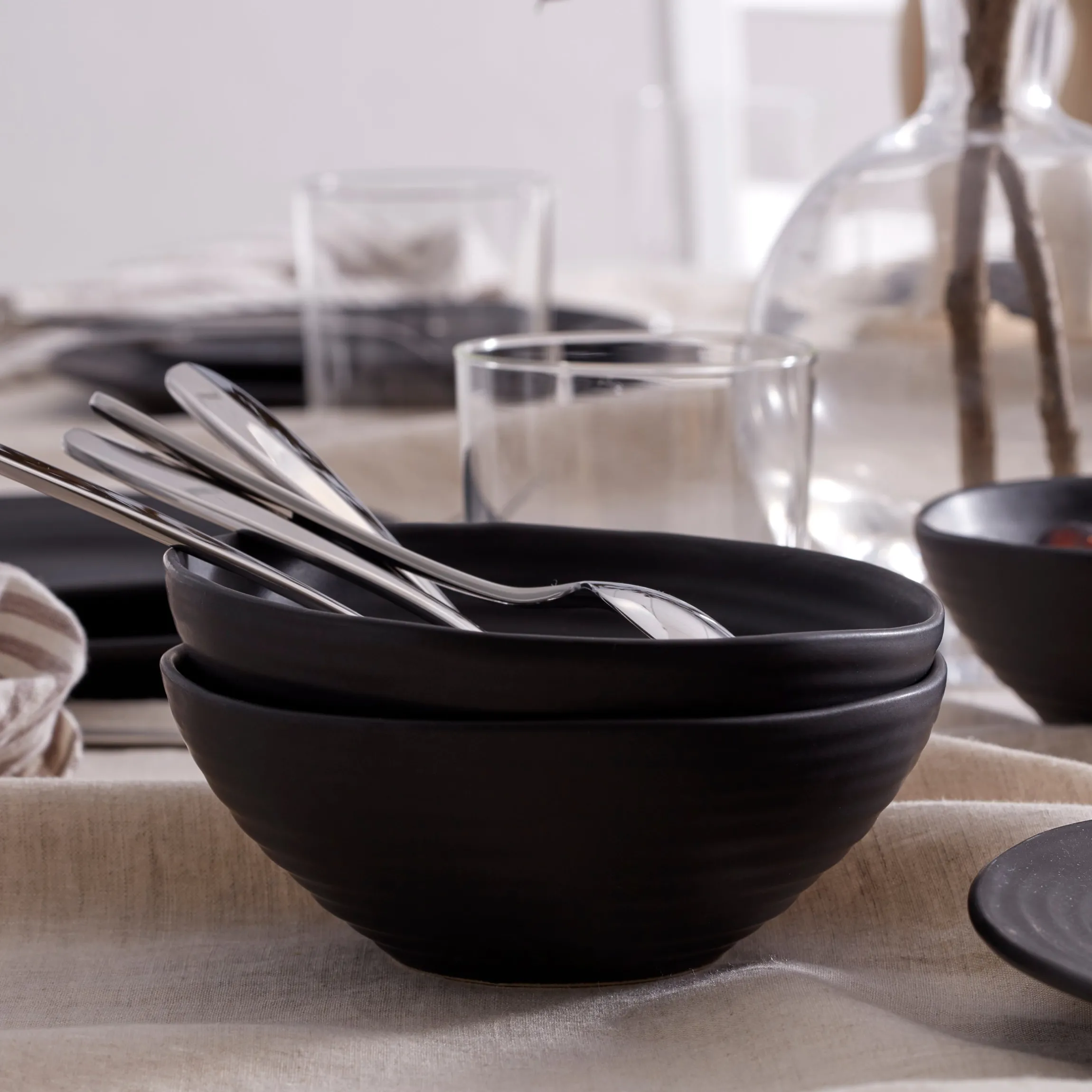 Ridge Black 12-Piece Dinnerware Set