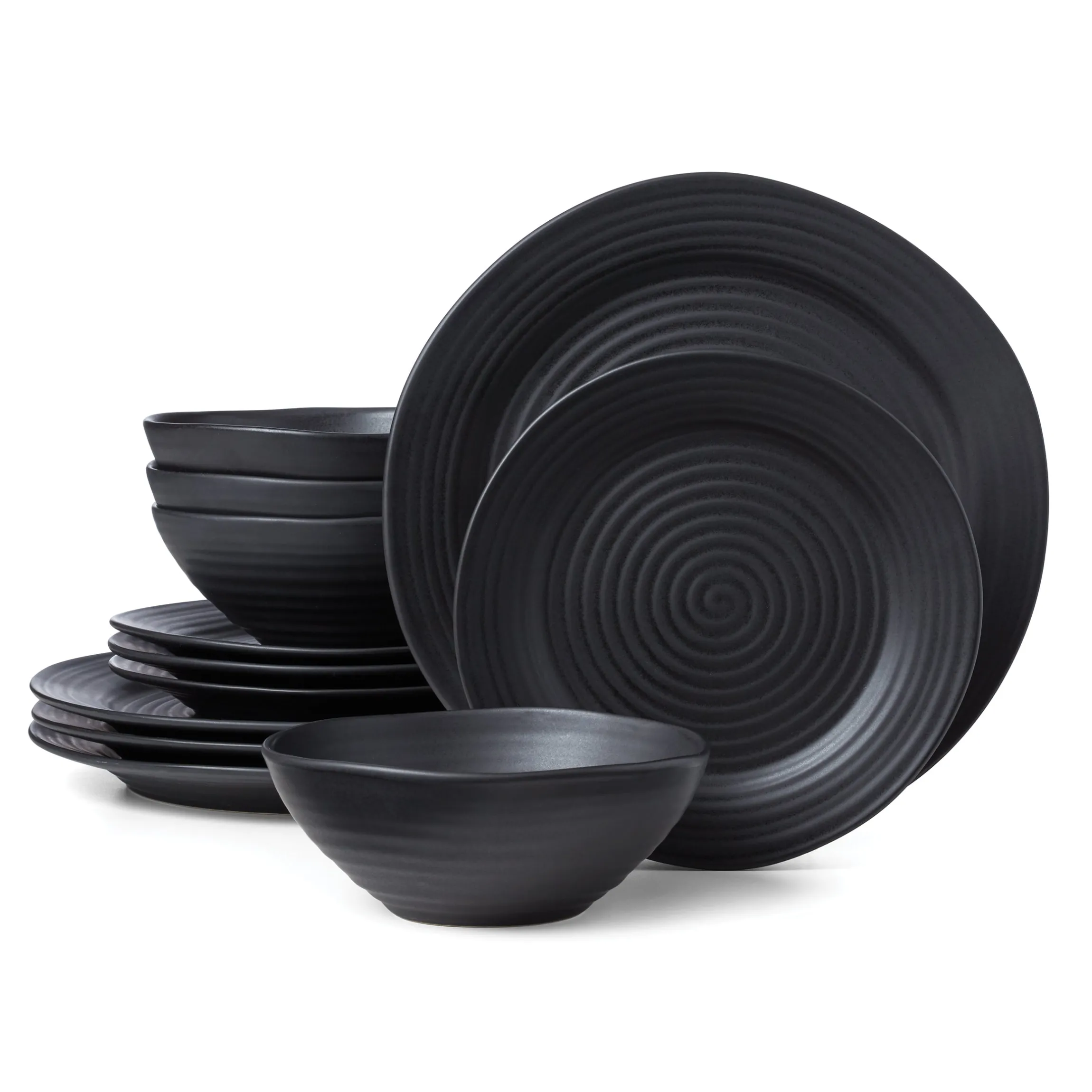 Ridge Black 12-Piece Dinnerware Set