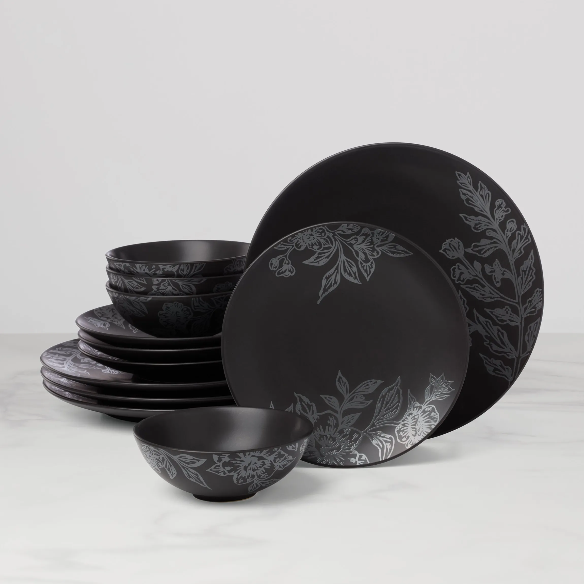 Roseto Charcoal 12-Piece Dinnerware Set