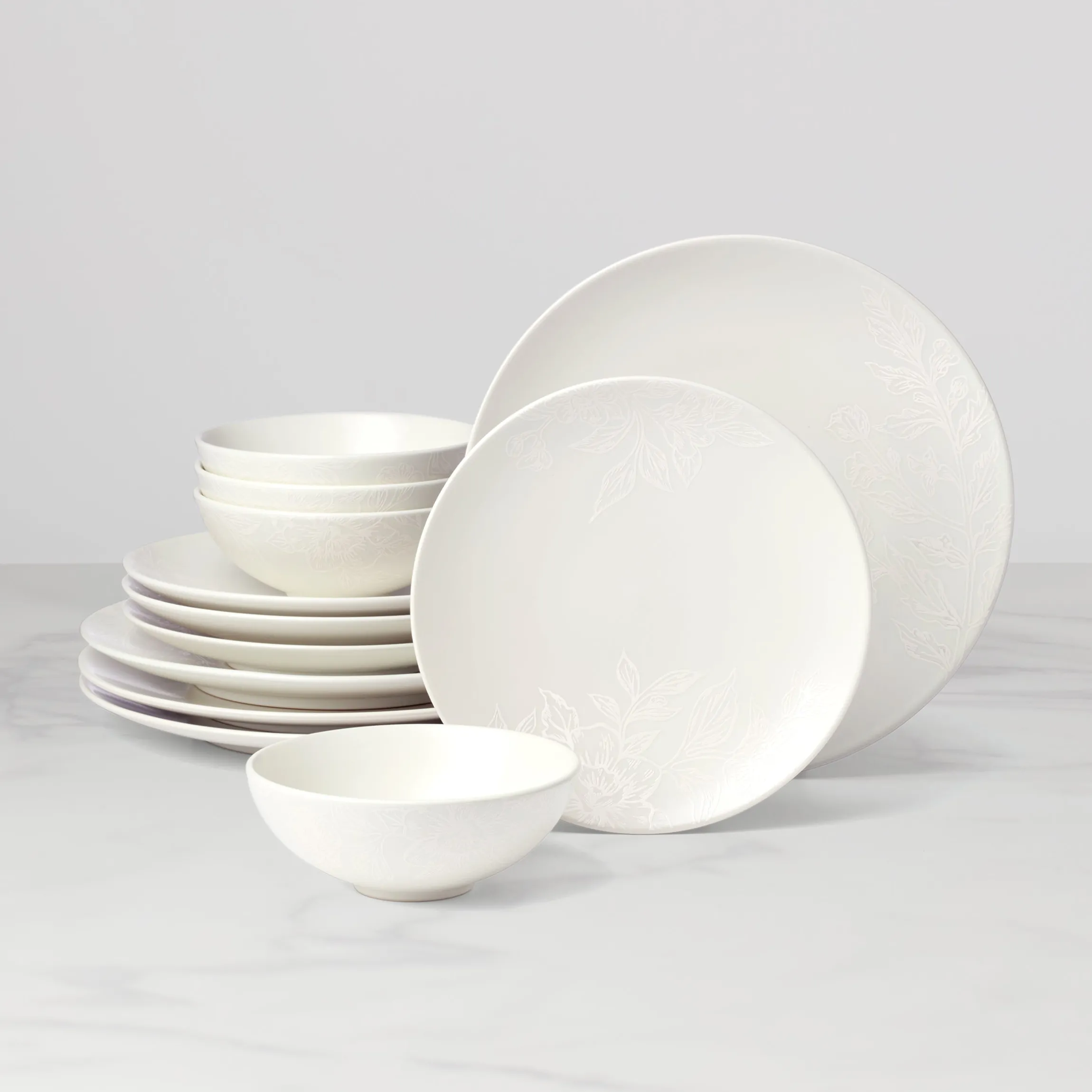 Roseto White 12-Piece Dinnerware Set