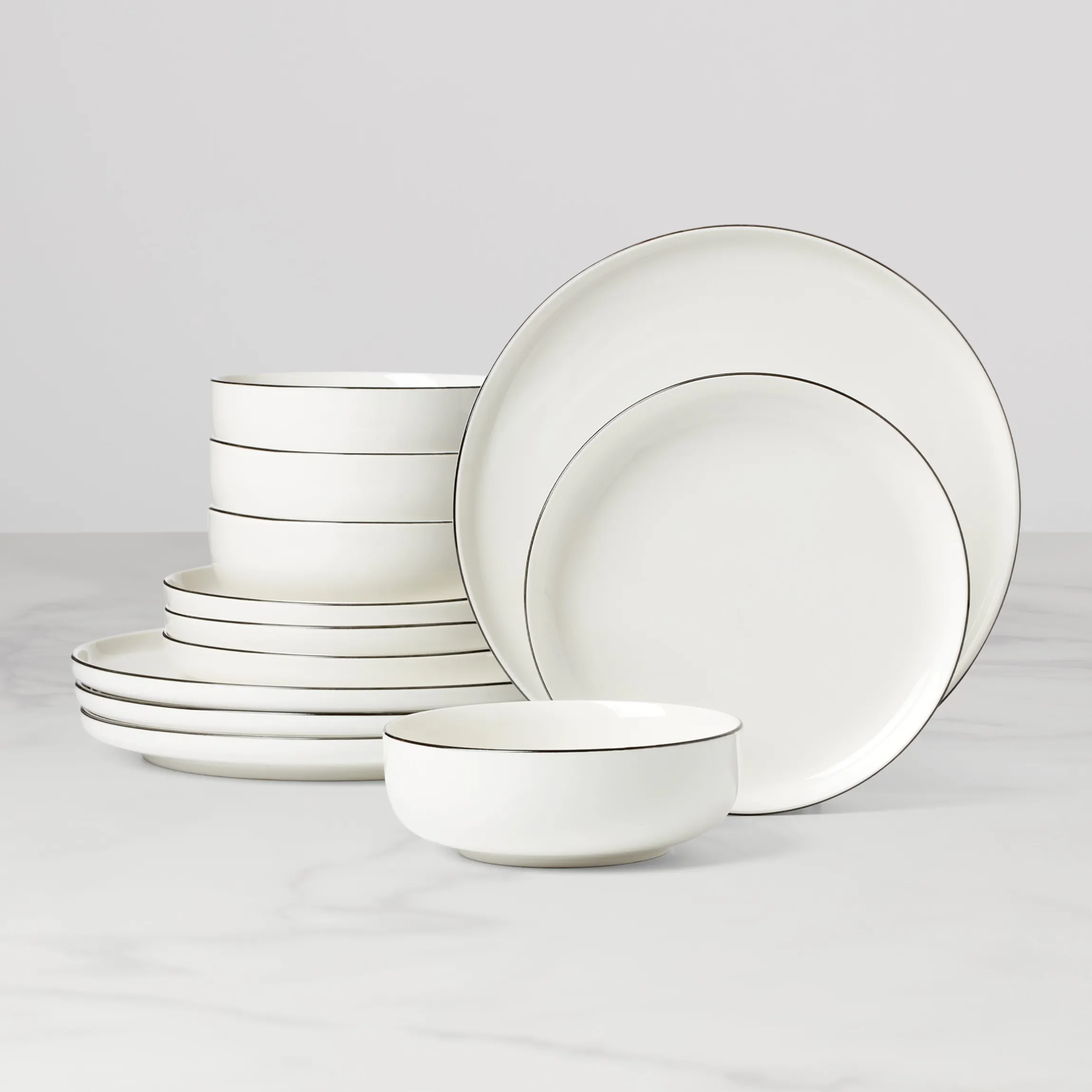 24 Seven Black Rim 12-Piece Dinnerware Set