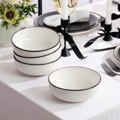 24 Seven Black Rim 12-Piece Dinnerware Set