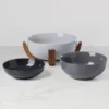 24 Seven Pumice 3-Piece Nesting Bowl Set with Wood Stand