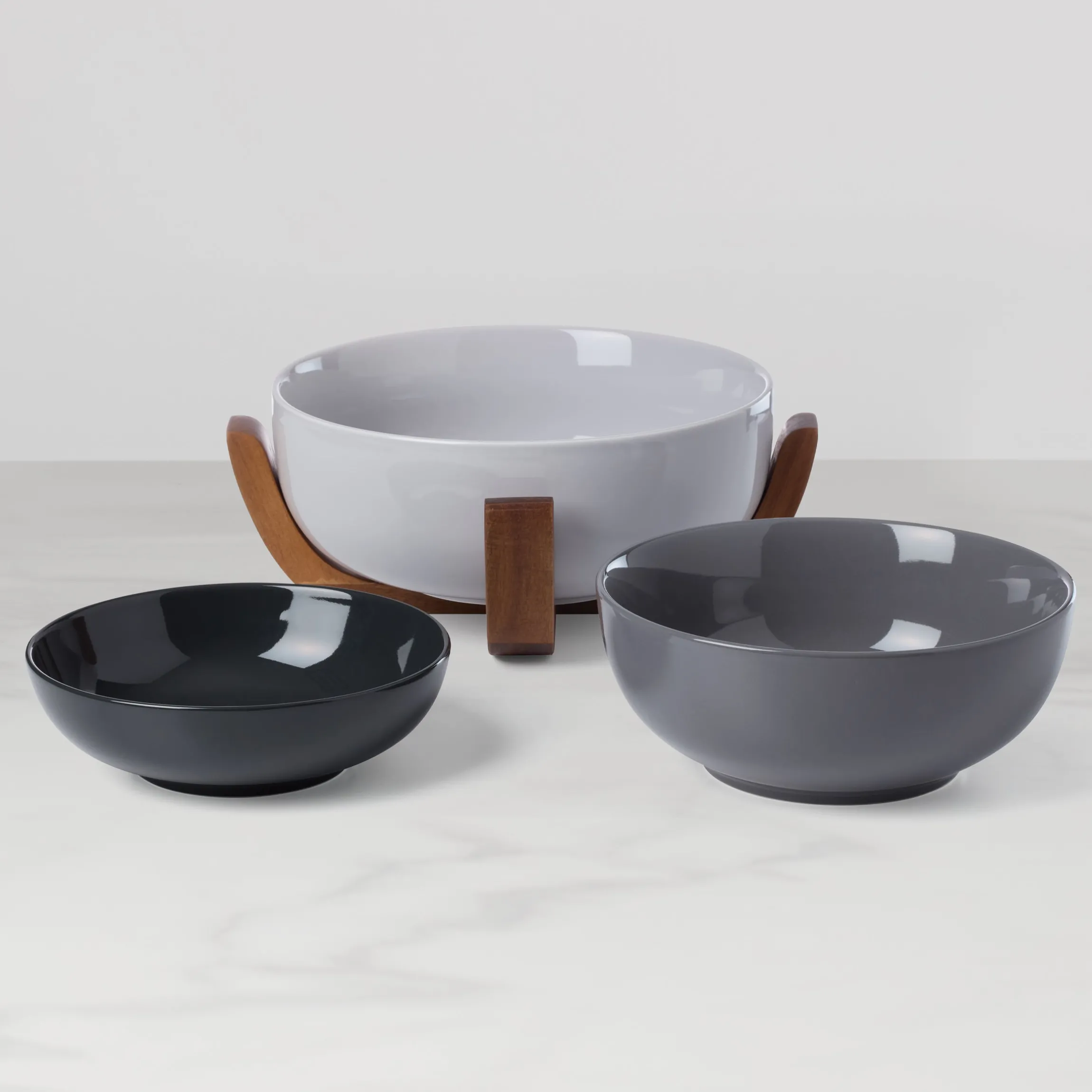 24 Seven Pumice 3-Piece Nesting Bowl Set with Wood Stand