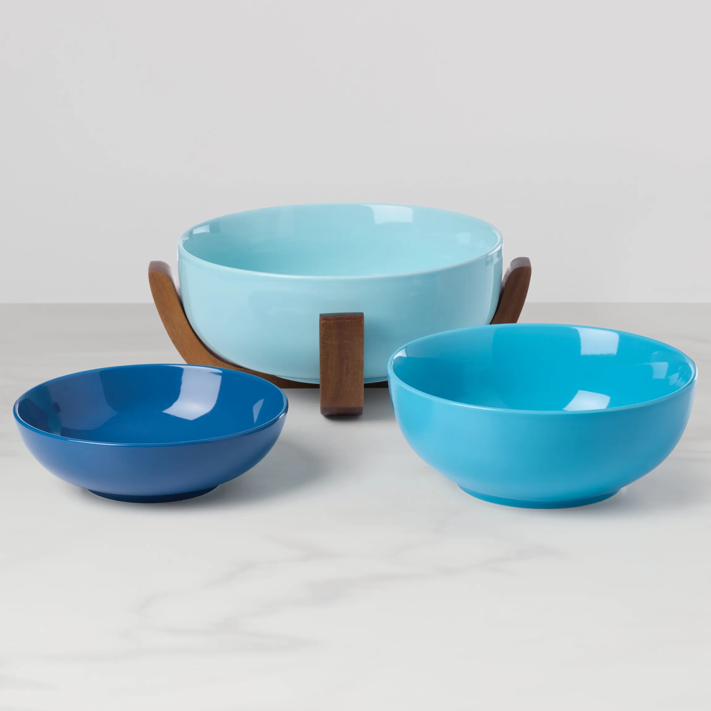 24 Seven Turquoise 3-Piece Nesting Bowl Set with Wood Stand