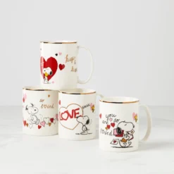 Snoopy Valentine's Day Mugs, Set of 4