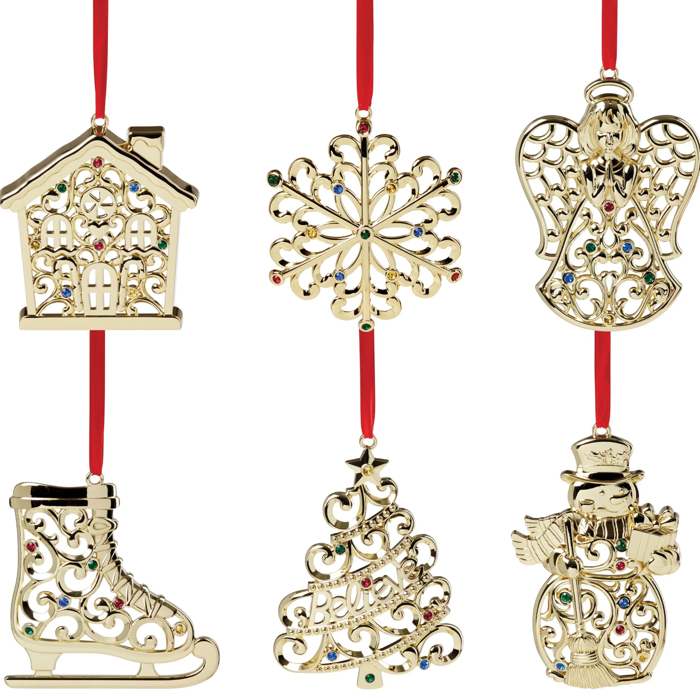 Sparkle & Scroll Gold Ornaments, Set of 6