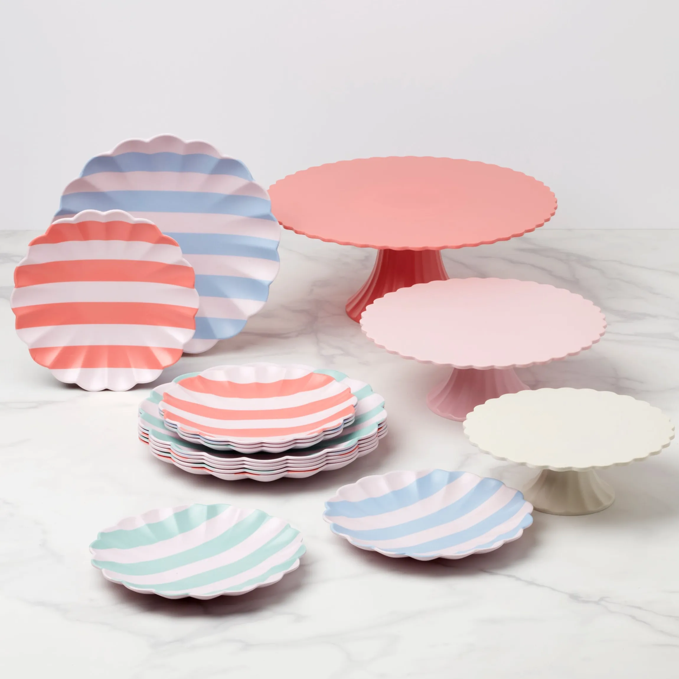Stripey Assorted Bamboo Large Plates, Set of 6