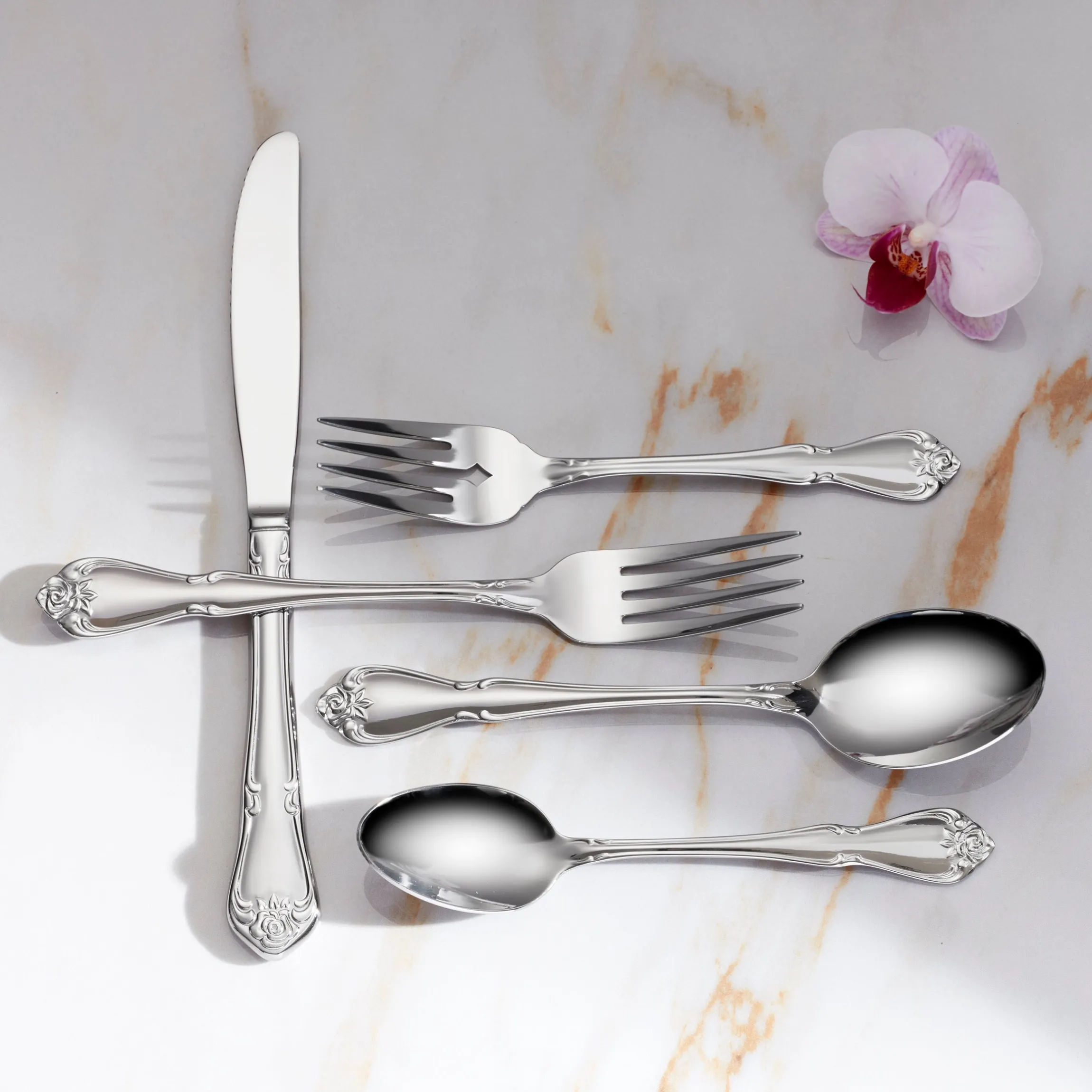 True Rose 20-Piece Everyday Flatware Set, Service For 4