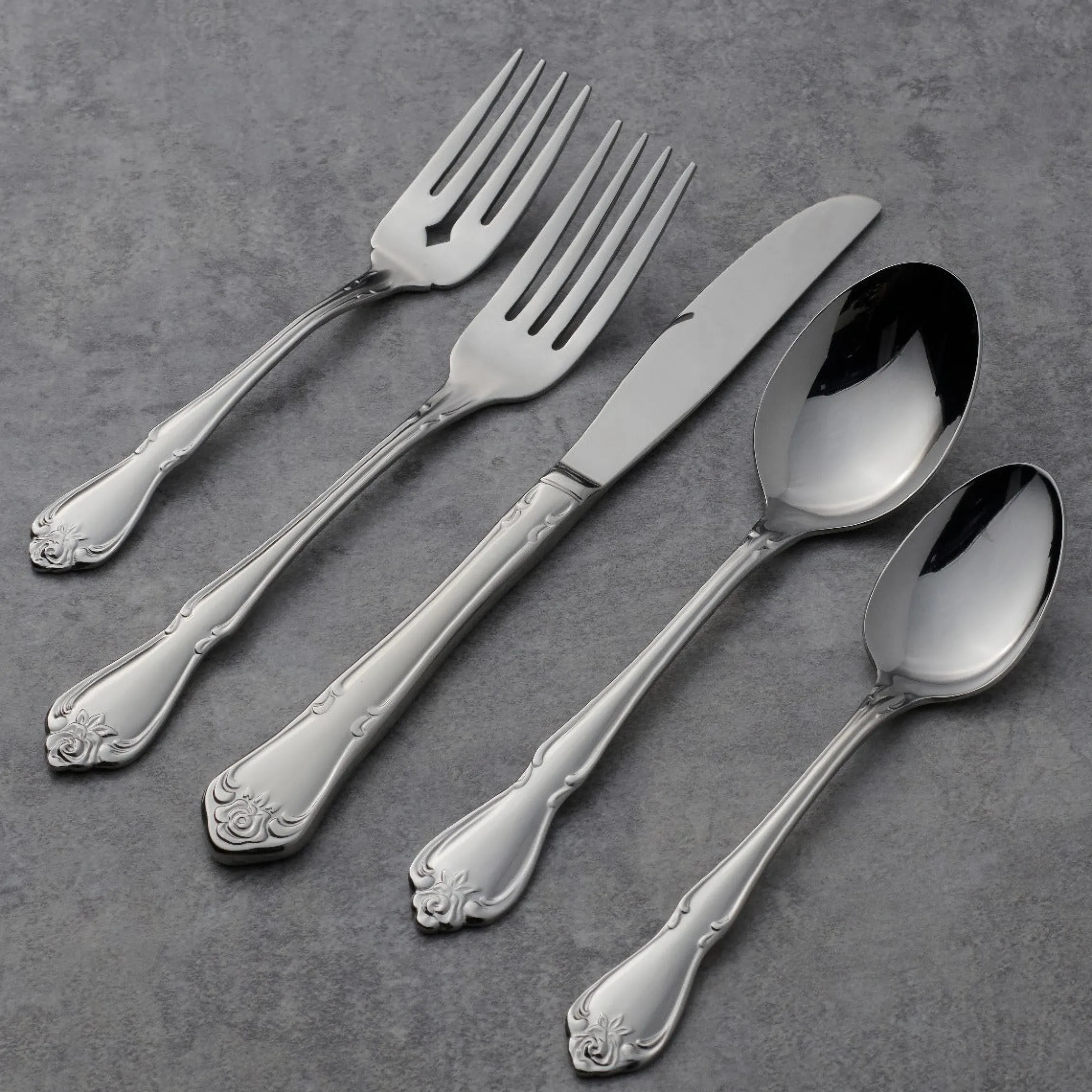True Rose 45 Piece Everyday Flatware Set, Service For 8