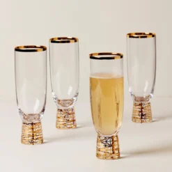 Tuscany Classics Gold Frost Flute Glasses, Set of 4