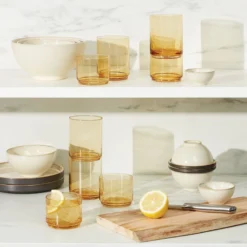 Tuscany Classics Stackable Amber Short Glasses, Set of 4