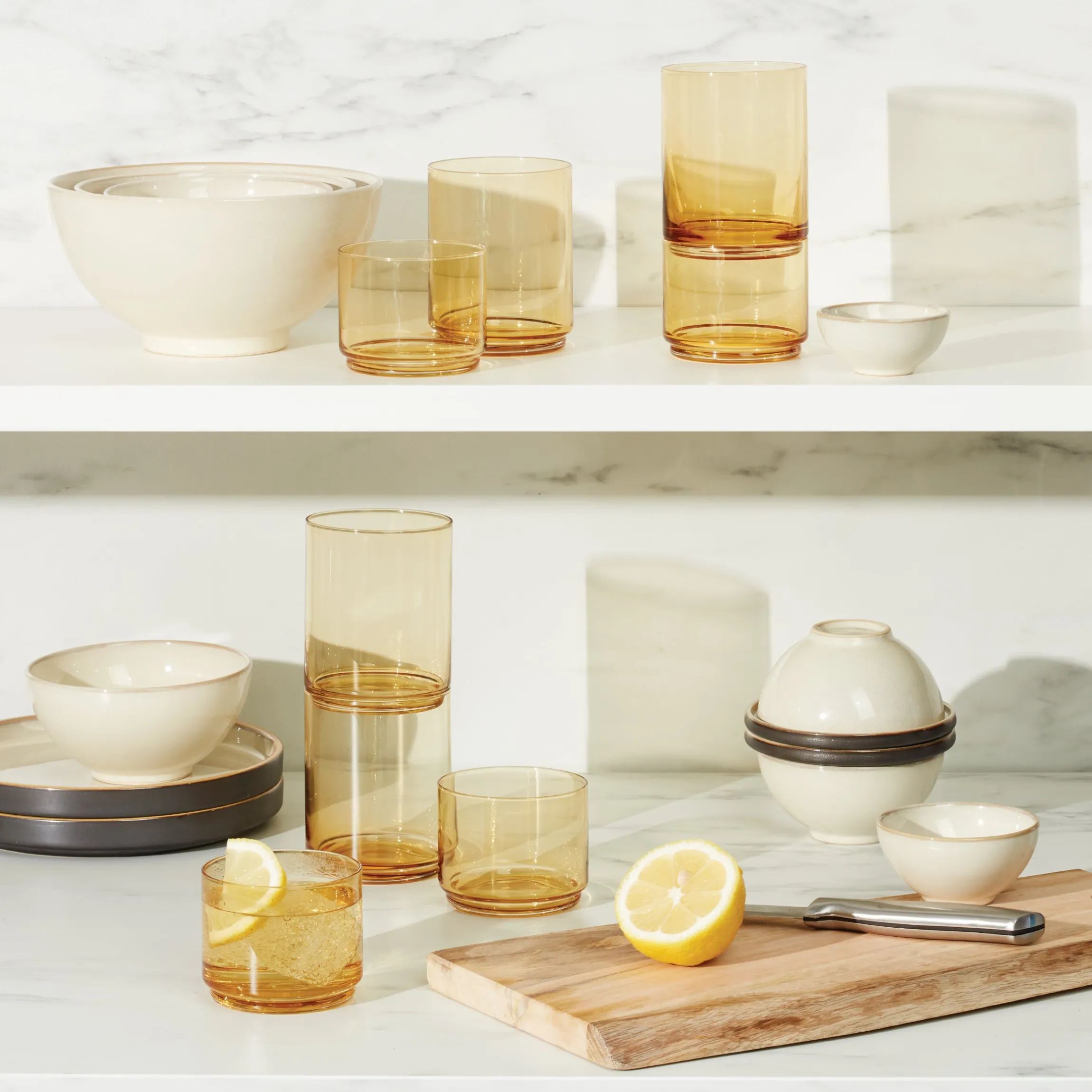 Tuscany Classics Stackable Amber Short Glasses, Set of 4
