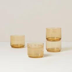 Tuscany Classics Stackable Amber Short Glasses, Set of 4