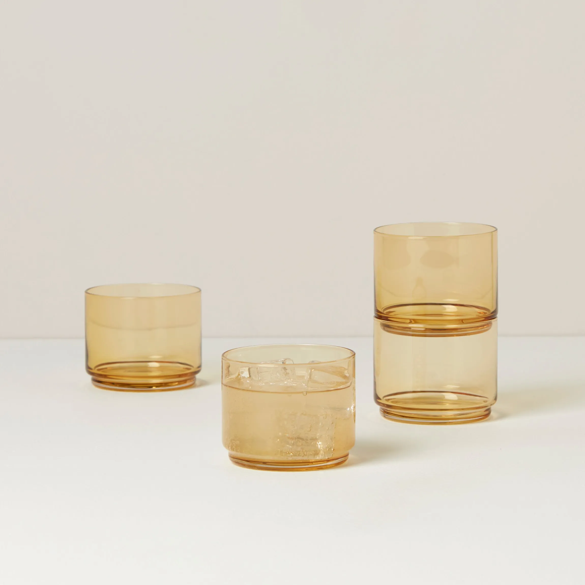 Tuscany Classics Stackable Amber Short Glasses, Set of 4