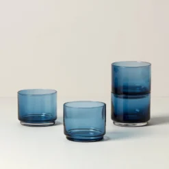 Tuscany Classics Stackable Blue Short Glasses, Set of 4