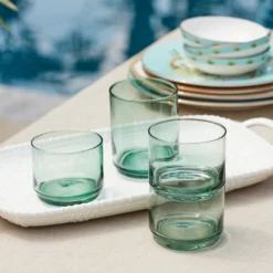 Tuscany Classics Stackable Green Short Glasses, Set of 4
