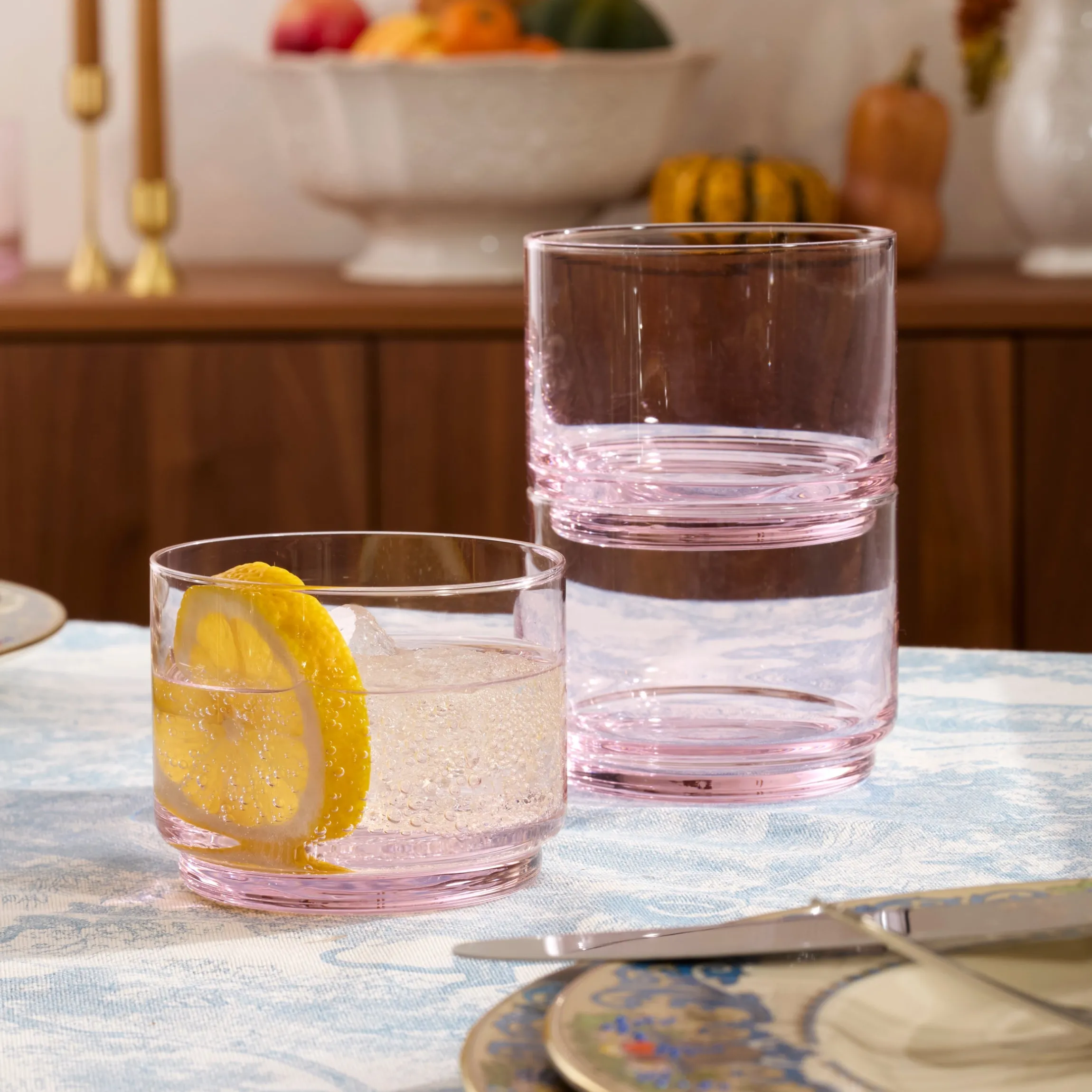 Tuscany Stackable Blush Short Glasses, Set of 4