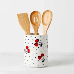 Vintage Cherry Dot 4-Piece Utensil Crock Set