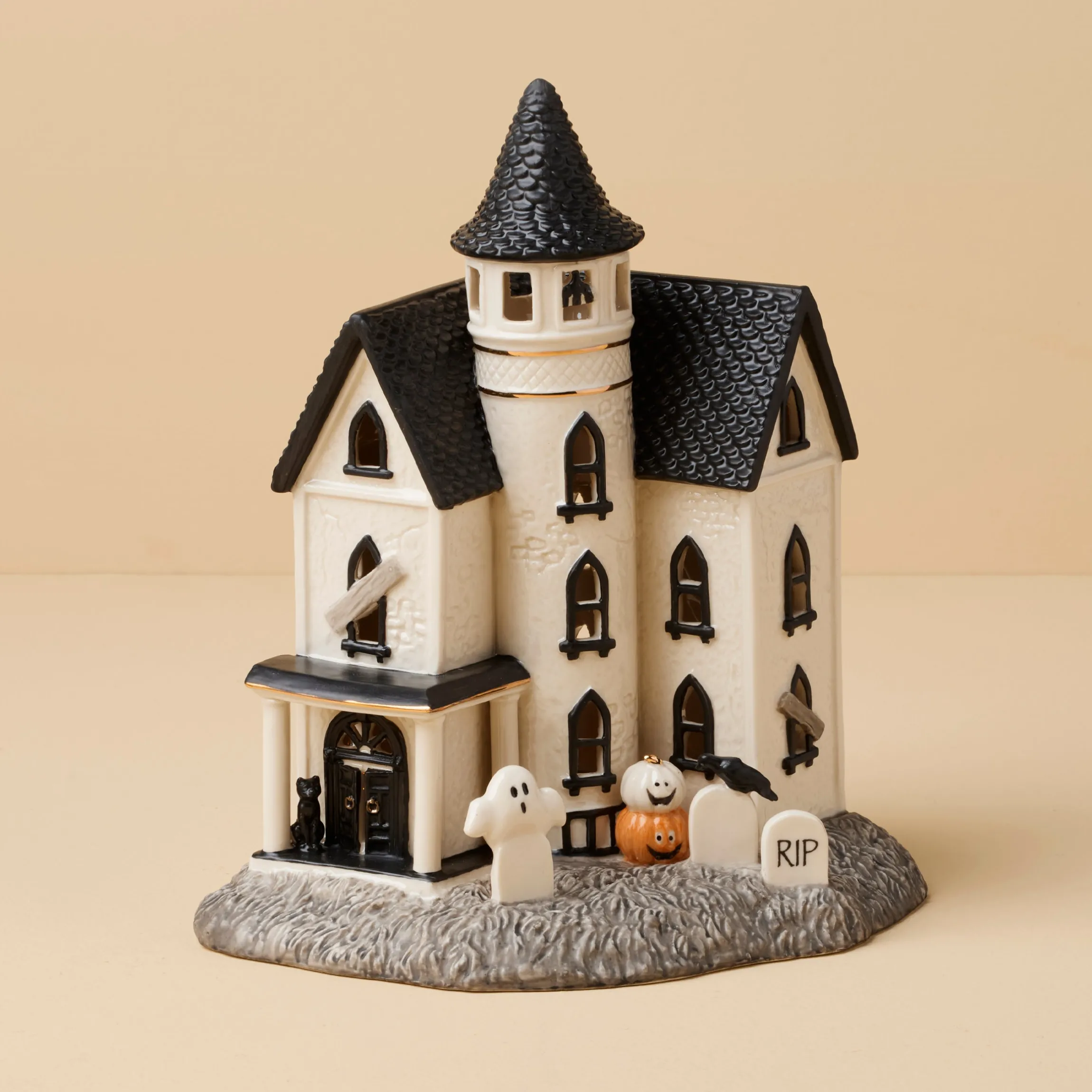 Vintage Halloween Lit Manor Figurine