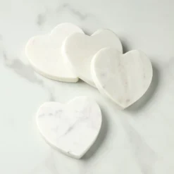 White Marble Heart Coasters, Set of 4